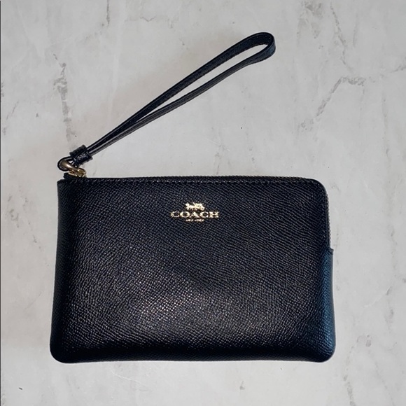 Black Coach Corner Zip wristlet fit IPhone/Android - Picture 1 of 5